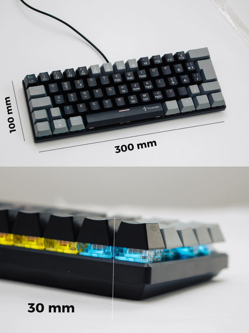 Teclado Mecânico 60% Cinza Switch Marrom e Vermelho