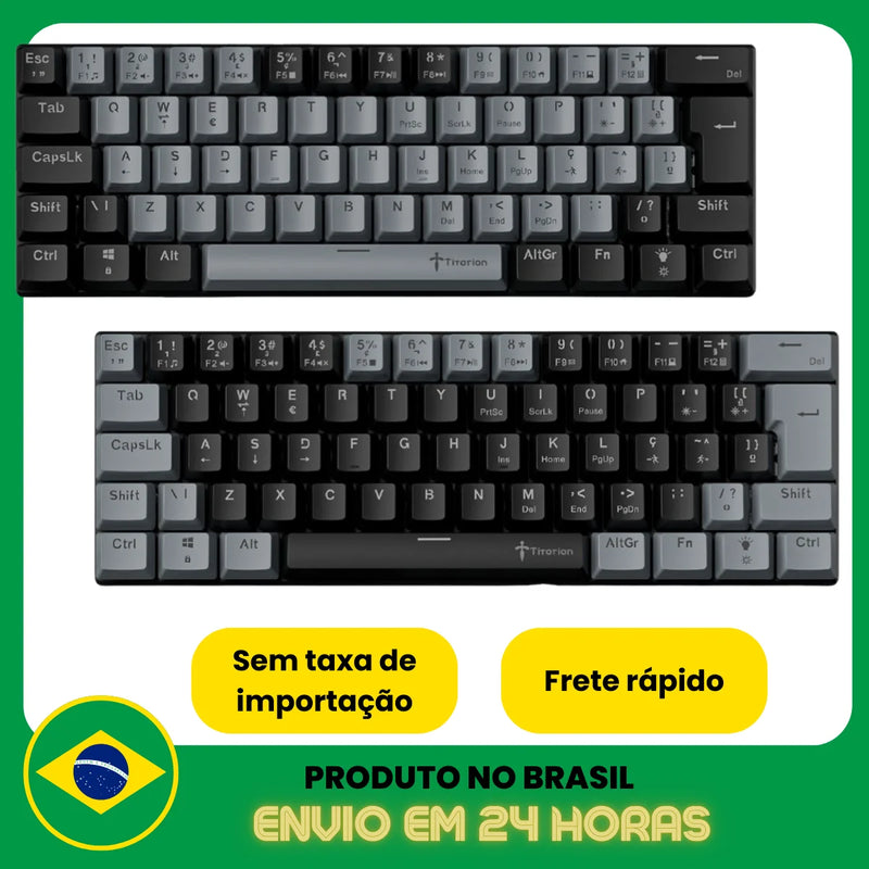Teclado Mecânico 60% Cinza Switch Marrom e Vermelho