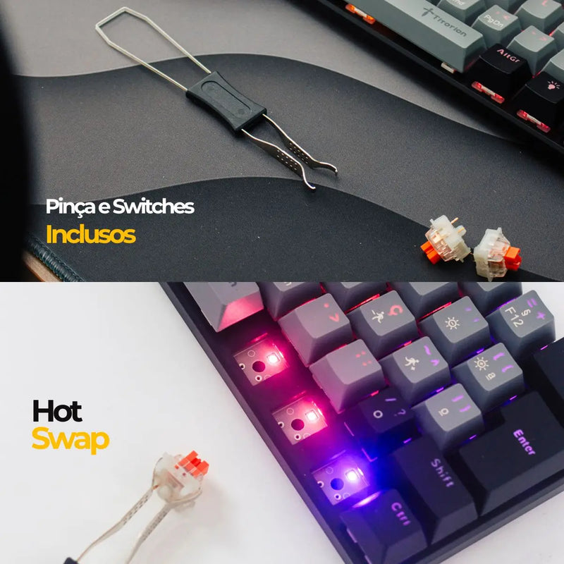 Teclado Mecânico 60% Cinza Switch Marrom e Vermelho