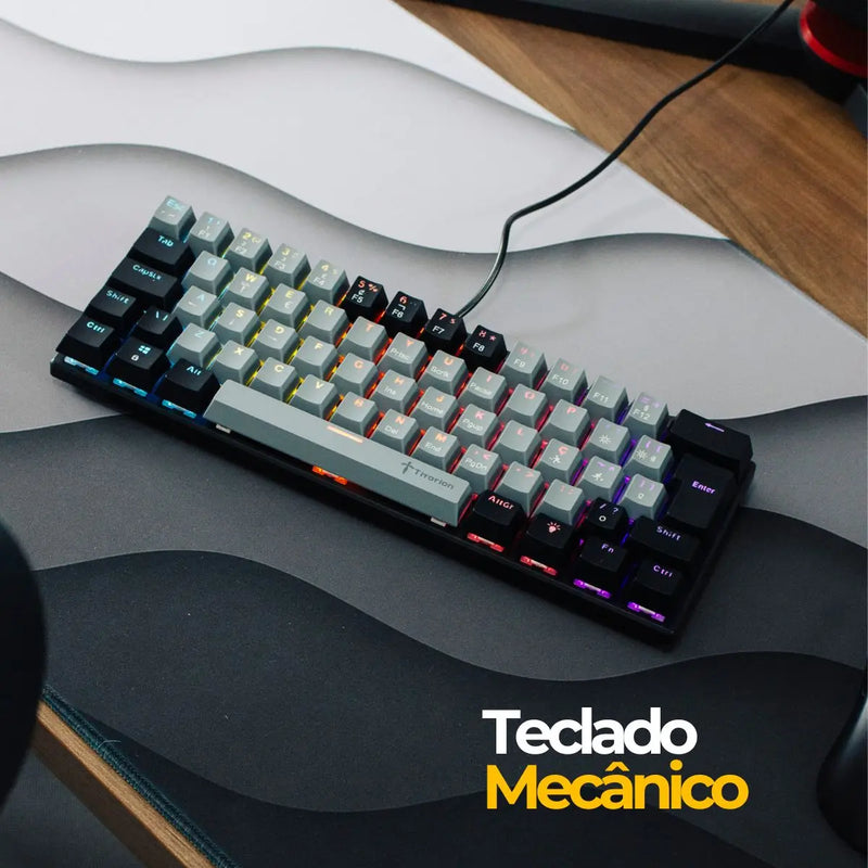 Teclado Mecânico 60% Cinza Switch Marrom e Vermelho